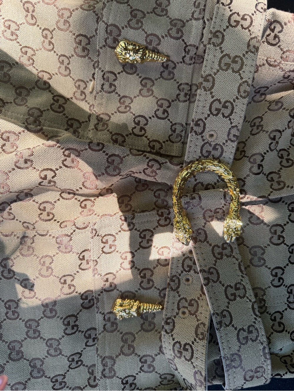 Brown and Beige GG Jacquard Dress with Gold Zipper Pull - Picture 5 of 7